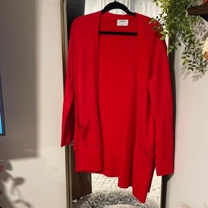 Red knit cardigan